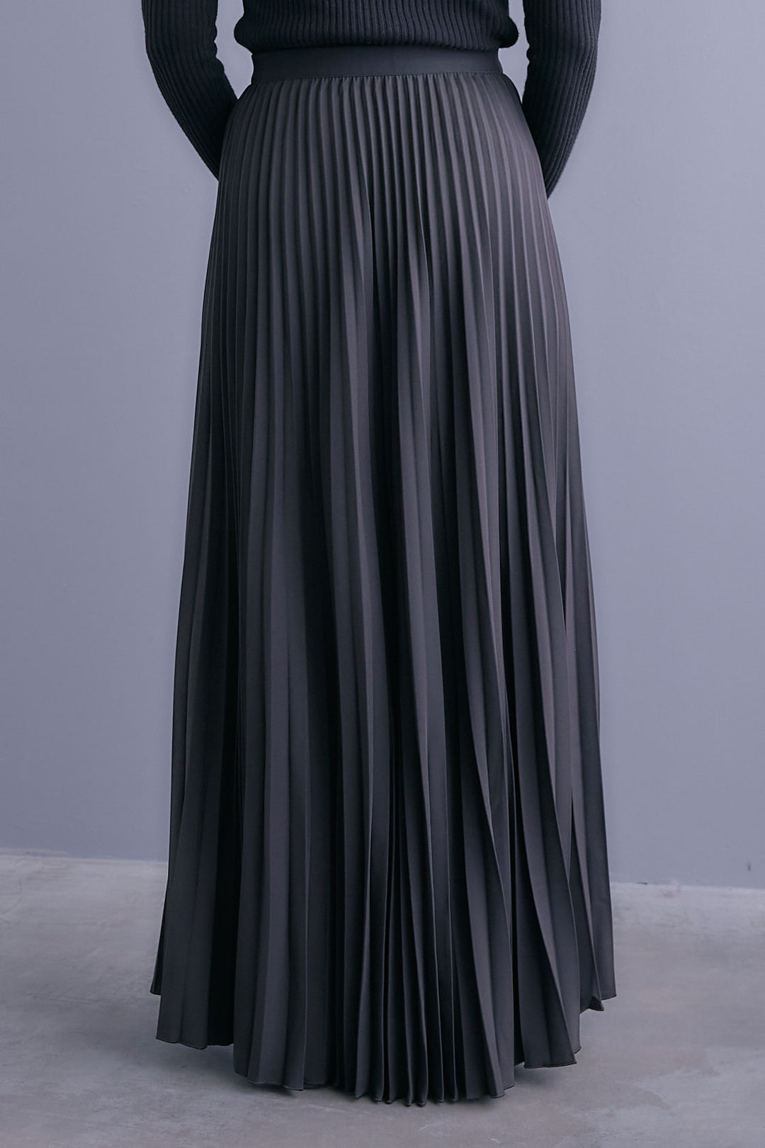 【SET】アシンメトリーボートネックドルマンニット+ルーズロングプリーツスカート(2set)