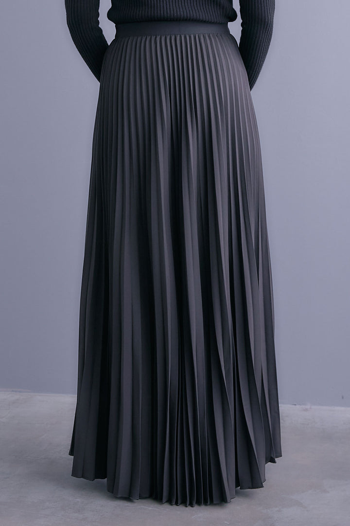 【SET】アシンメトリーボートネックドルマンニット+ルーズロングプリーツスカート(2set)