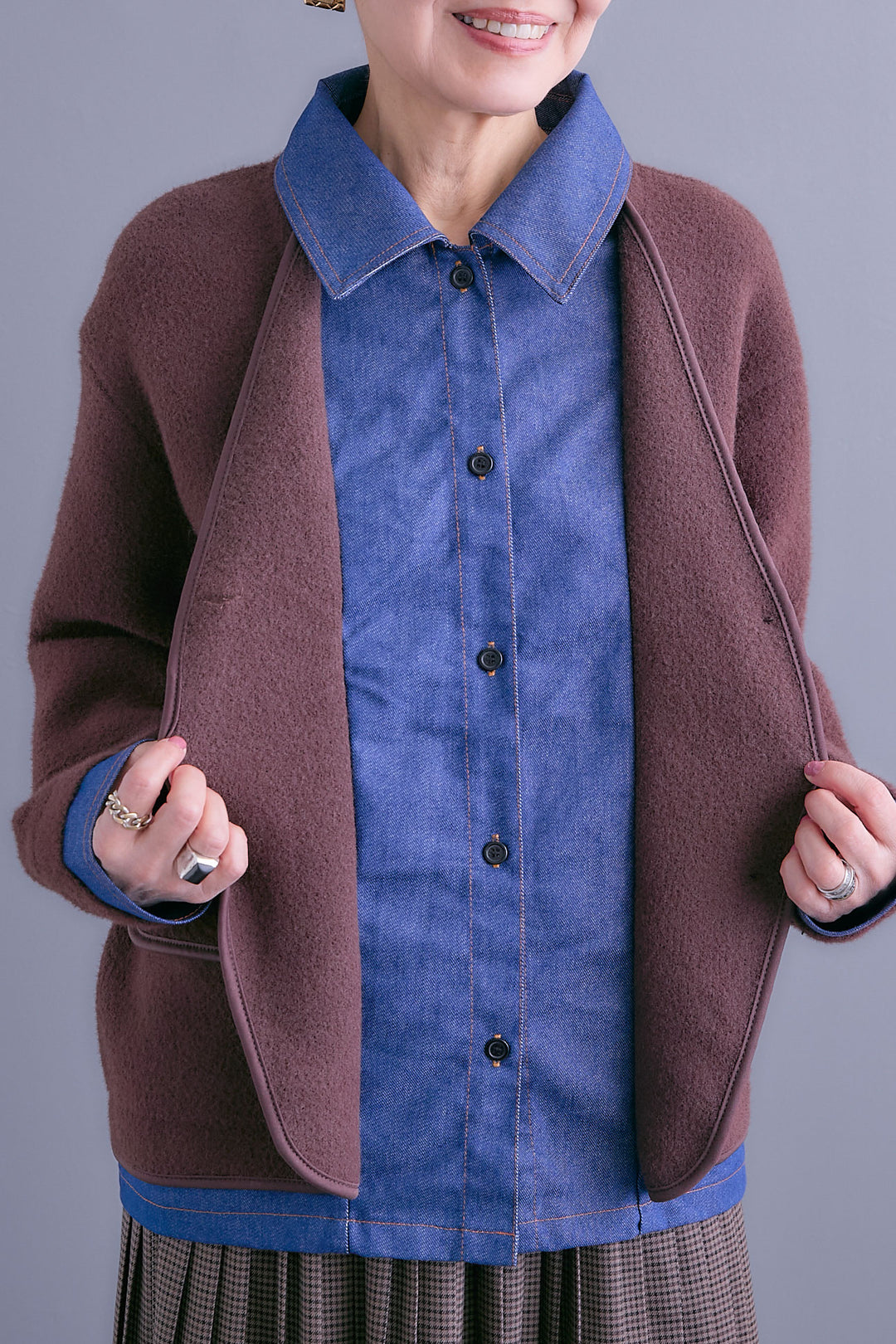 【予約】デニムレイヤードデザインカーディガン