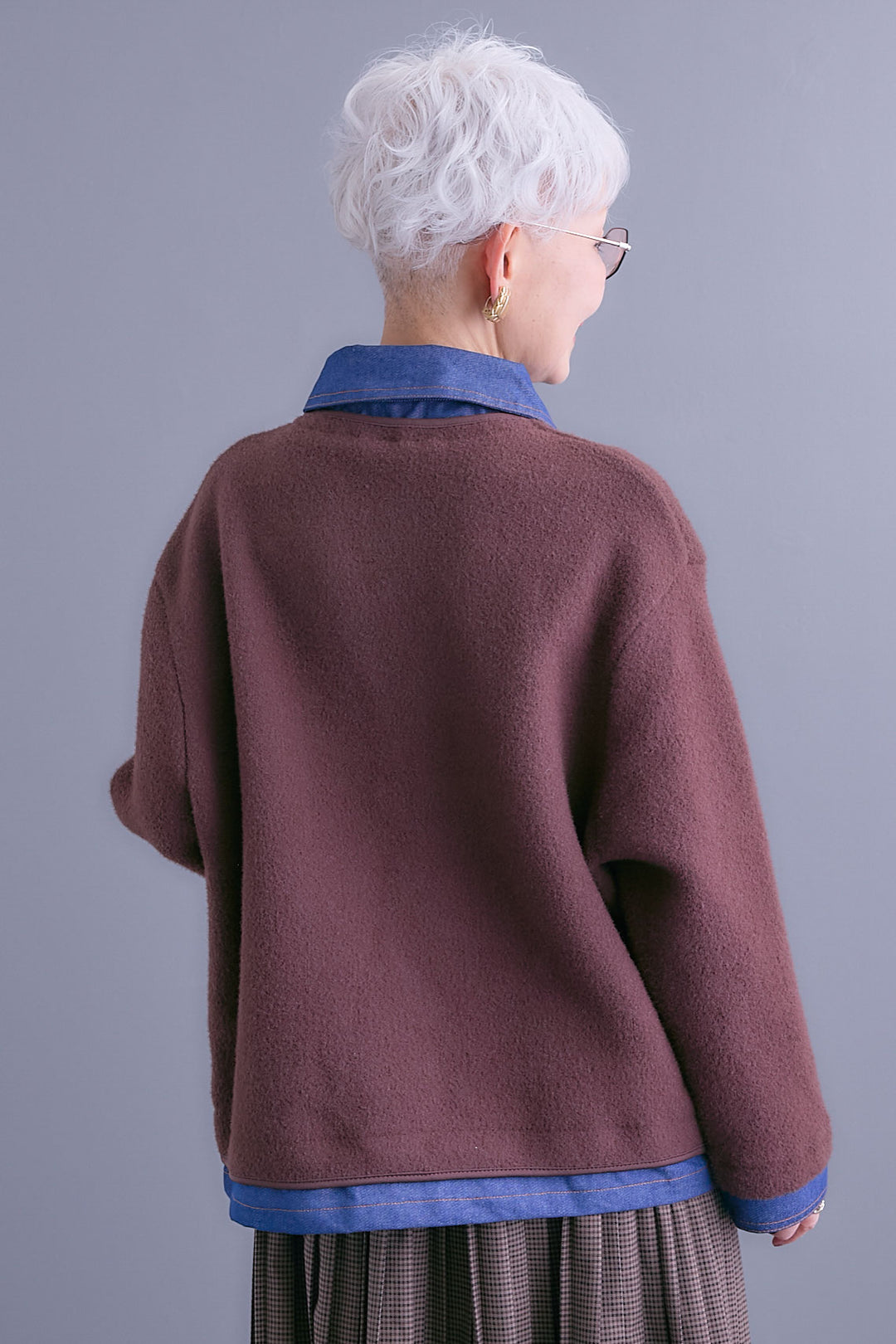 【SET】デニムレイヤードデザインカーディガン+グレンチェックプリーツスカート(2set)