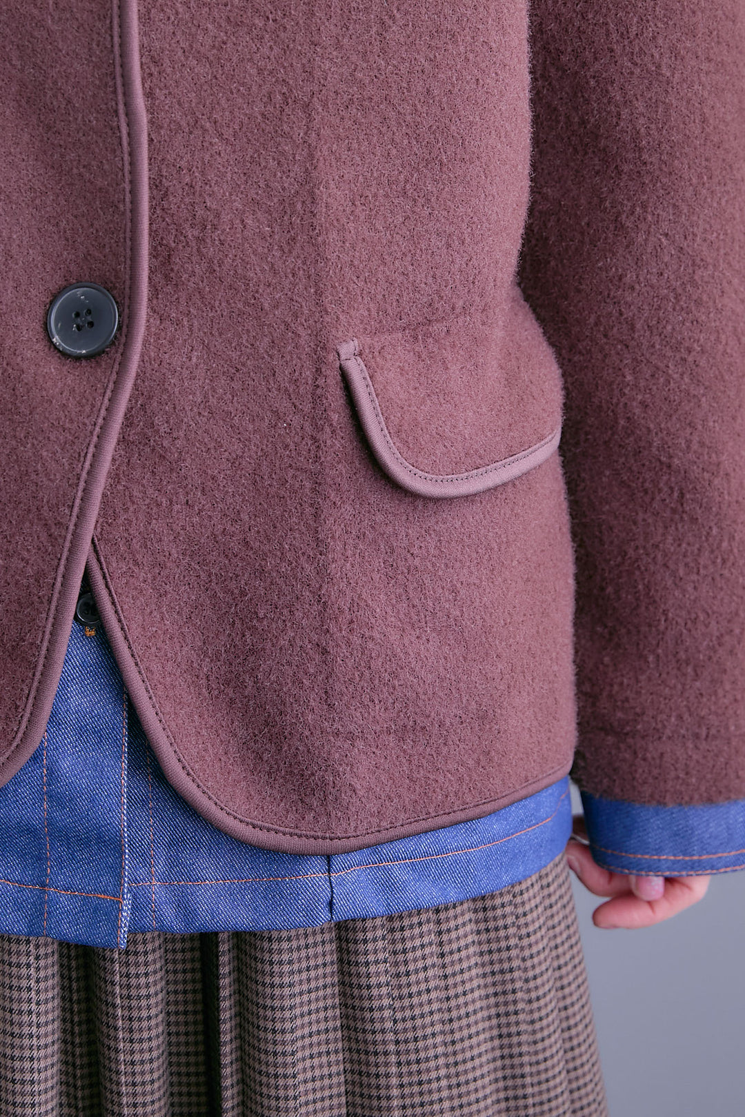 【SET】デニムレイヤードデザインカーディガン+グレンチェックプリーツスカート(2set)