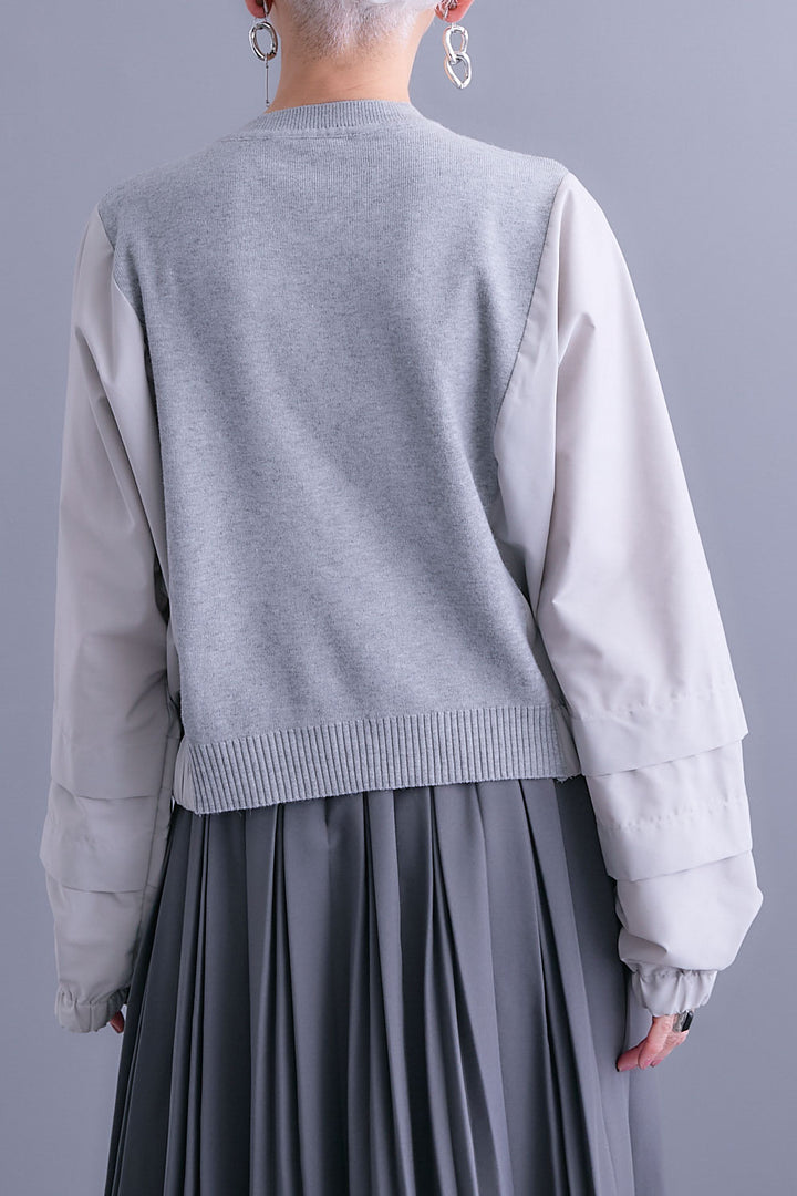 【SET】タックスリーブシャツニットコンビプルオーバー+ダブルプリーツロングスカート(2set)