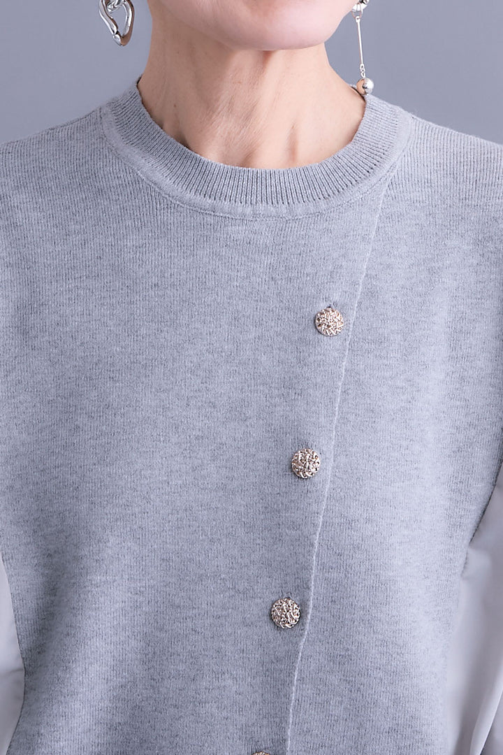 【予約】タックスリーブシャツニットコンビプルオーバー