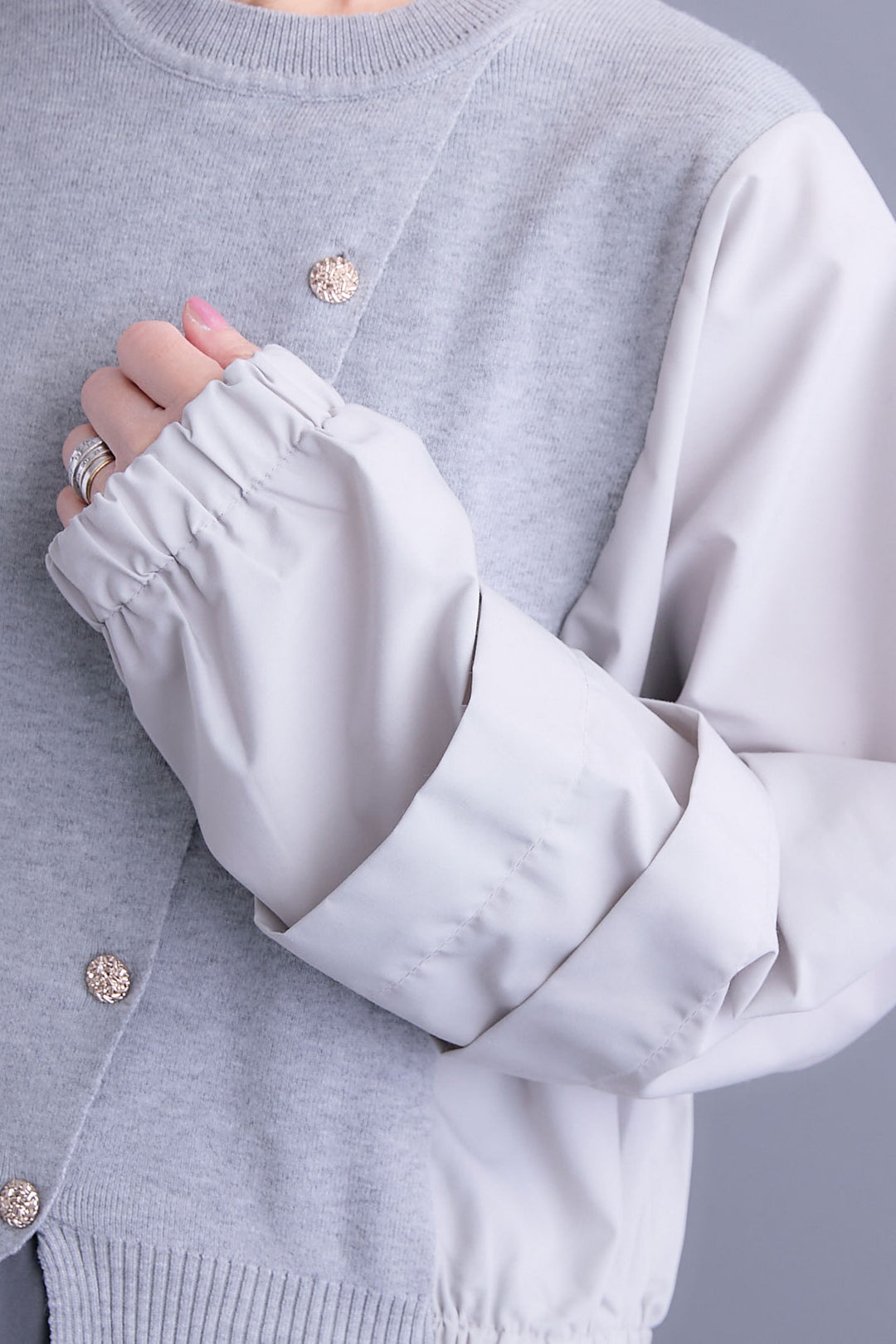 【SET】タックスリーブシャツニットコンビプルオーバー+ダブルプリーツロングスカート(2set)