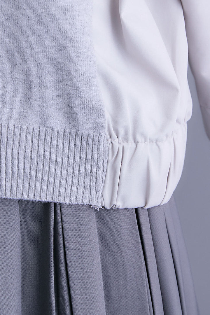 【SET】タックスリーブシャツニットコンビプルオーバー+ダブルプリーツロングスカート(2set)