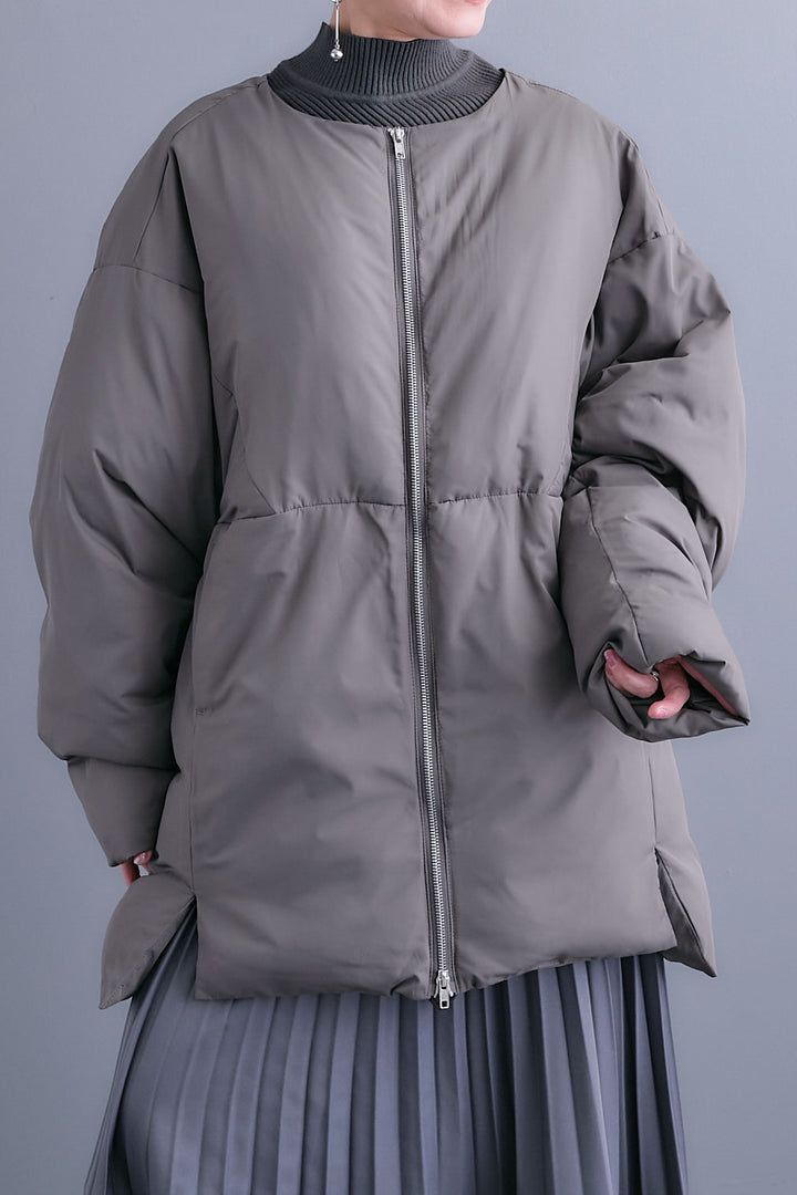 【SET】アシンメトリーオーバーニット+ファイバーダウンシェルジャケット+アシンメトリープリーツスカート(3set)