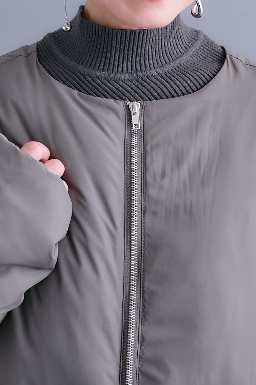 【SET】アシンメトリーオーバーニット+ファイバーダウンシェルジャケット+アシンメトリープリーツスカート(3set)