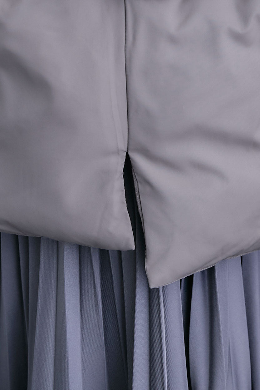 【SET】アシンメトリーオーバーニット+ファイバーダウンシェルジャケット+アシンメトリープリーツスカート(3set)