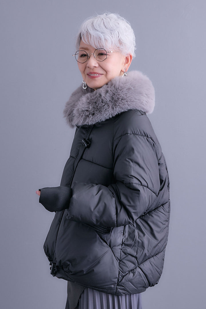 【SET】アシンメトリーオーバーニット+ファーカラーパディングコート+アシンメトリープリーツスカート(3set)