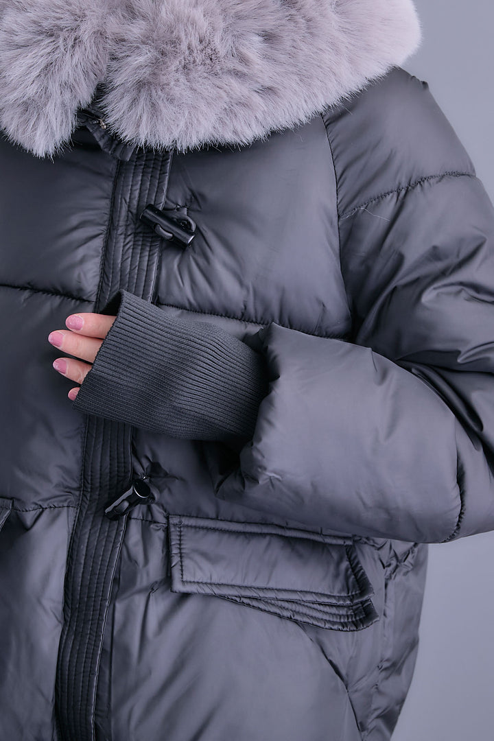 【SET】アシンメトリーオーバーニット+ファーカラーパディングコート+アシンメトリープリーツスカート(3set)