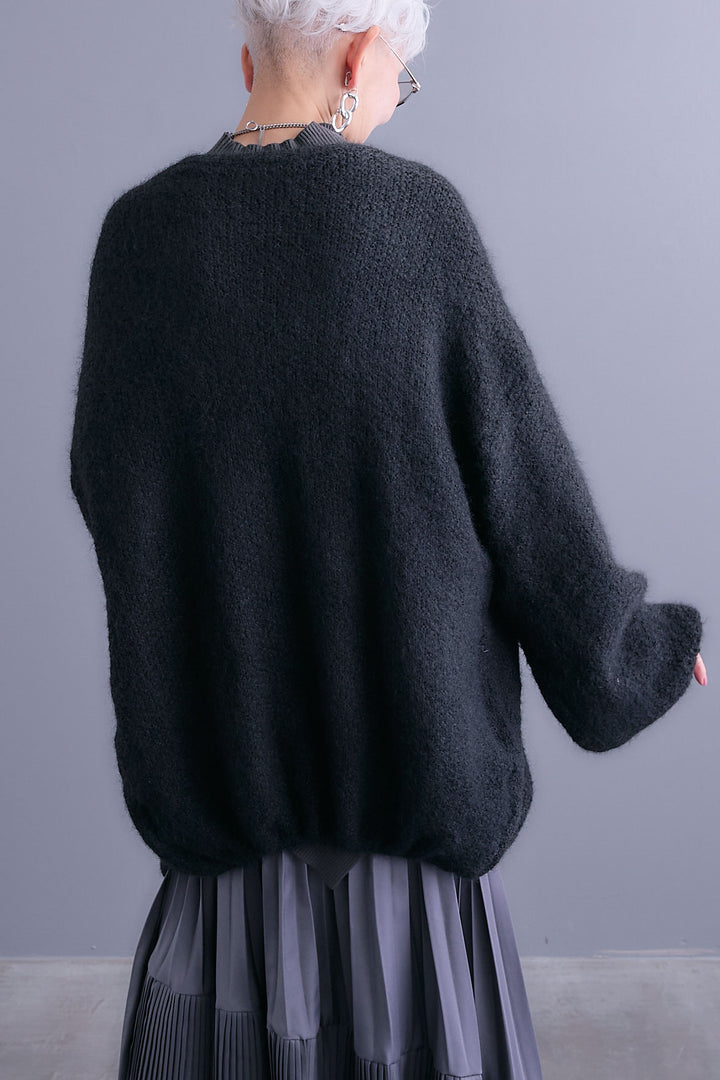 【SET】アシンメトリーオーバーニット+ボリュームスリーブニットカーディガン+アシンメトリープリーツスカート(3set)