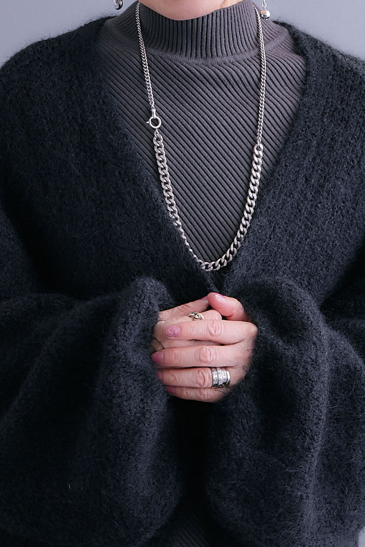 【SET】アシンメトリーオーバーニット+ボリュームスリーブニットカーディガン+アシンメトリープリーツスカート(3set)