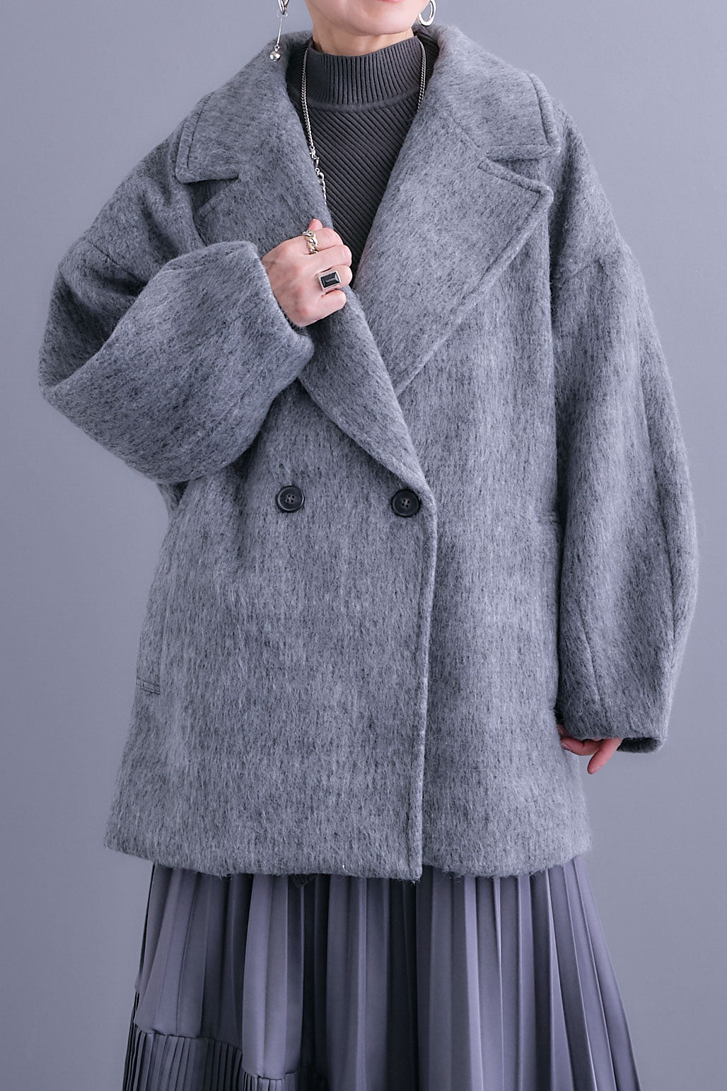 【予約】ワイドラペルコクーンスリーブシャギーコート