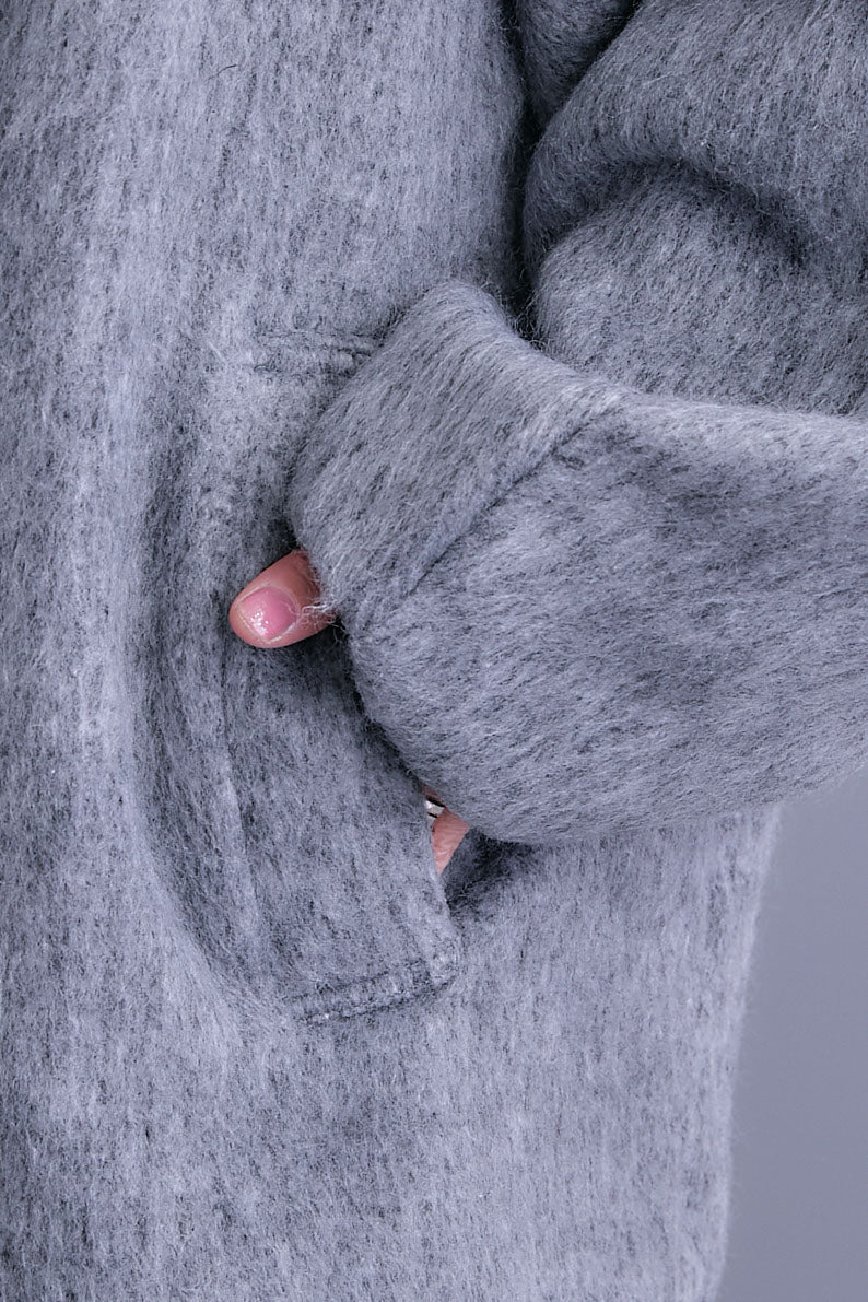 【SET】アシンメトリーオーバーニット+ワイドラペルコクーンスリーブシャギーコート+アシンメトリープリーツスカート(3set)