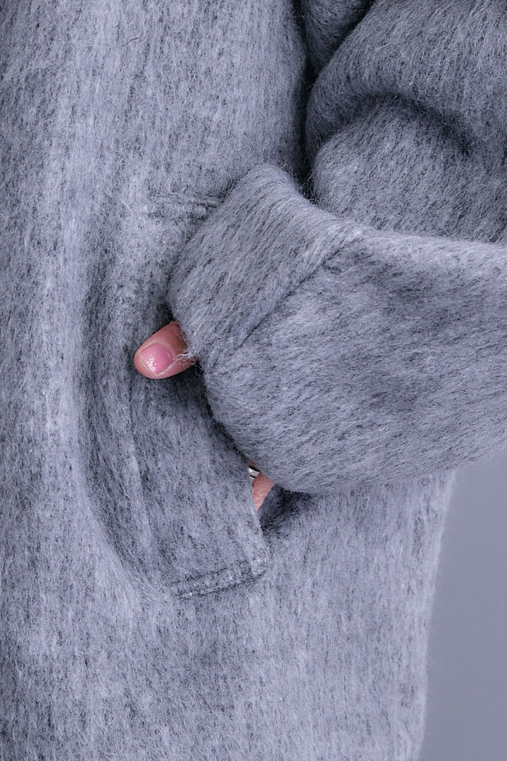 【SET】アシンメトリーオーバーニット+ワイドラペルコクーンスリーブシャギーコート+アシンメトリープリーツスカート(3set)