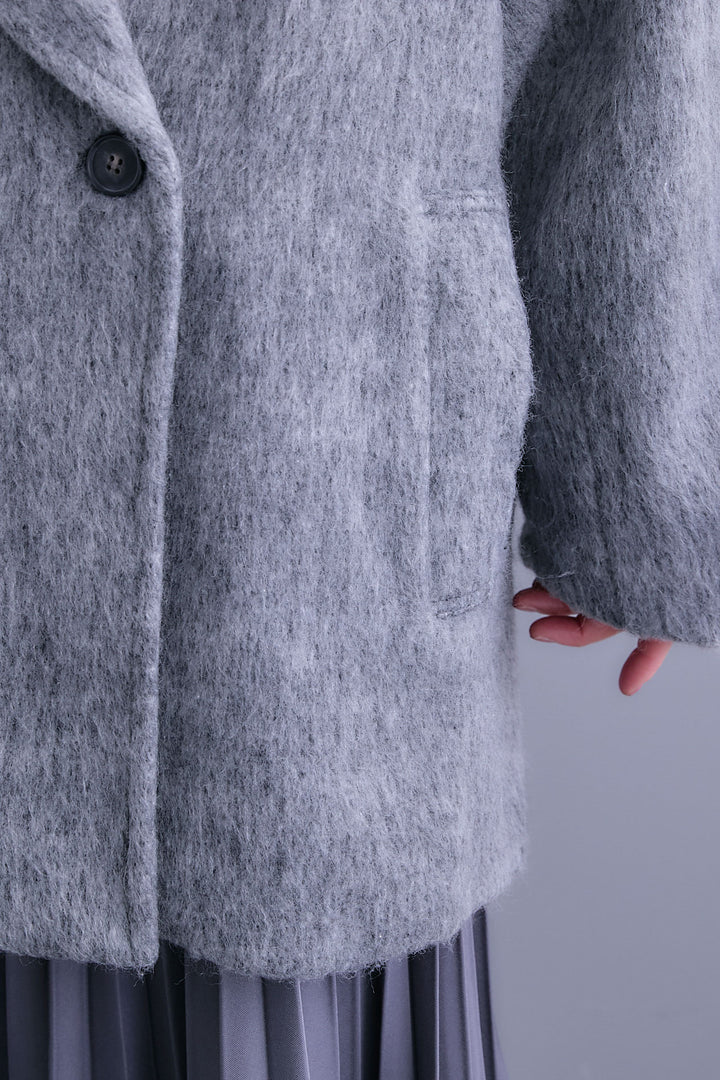 【SET】アシンメトリーオーバーニット+ワイドラペルコクーンスリーブシャギーコート+アシンメトリープリーツスカート(3set)