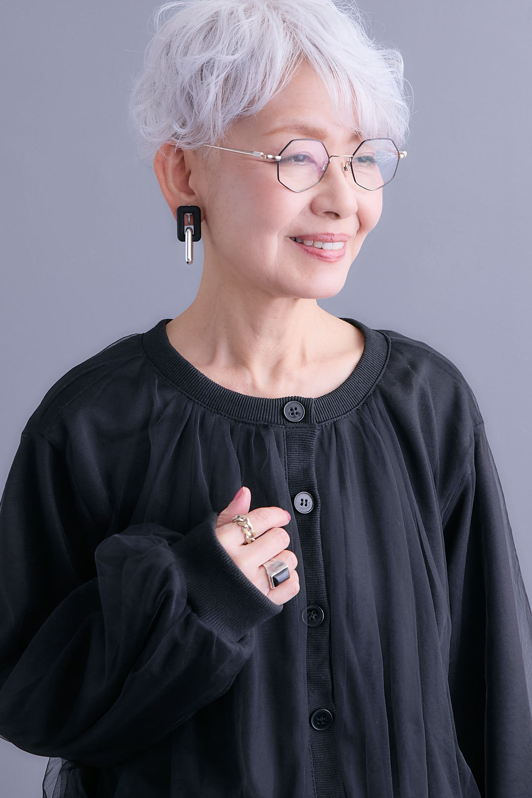 【予約】ノーカラーチュールレイヤードカーディガン