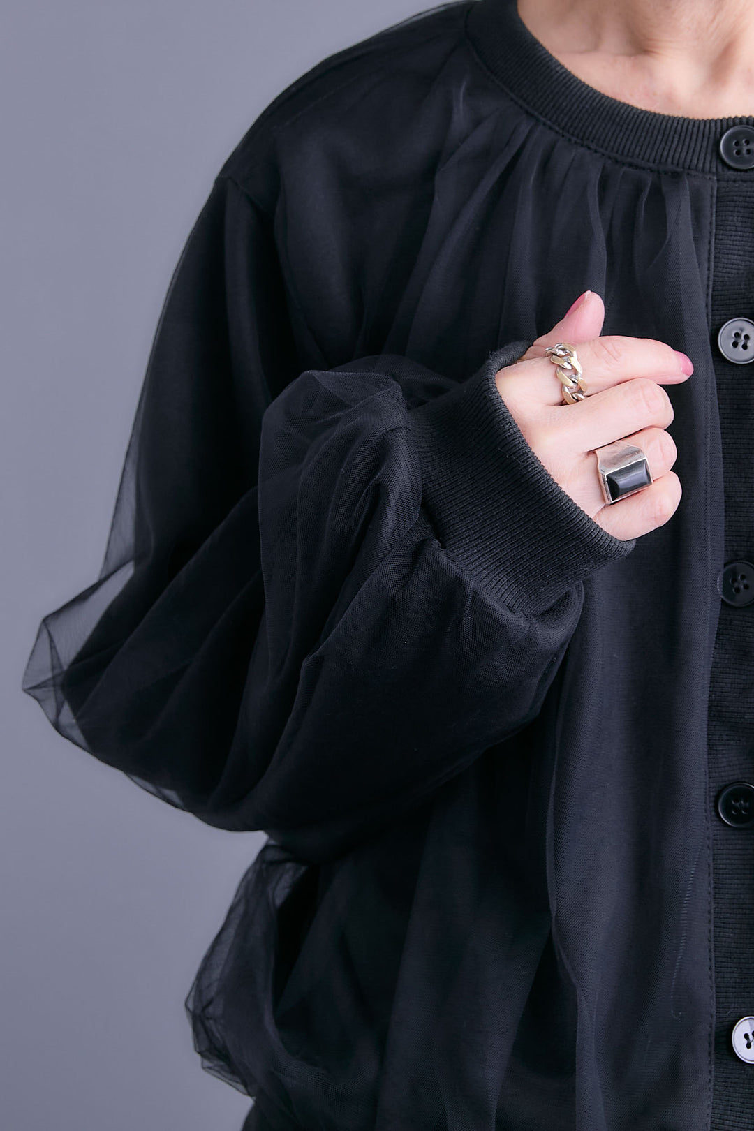 【SET】ノーカラーチュールレイヤードカーディガン+アシンメトリープリーツスカート(2set)