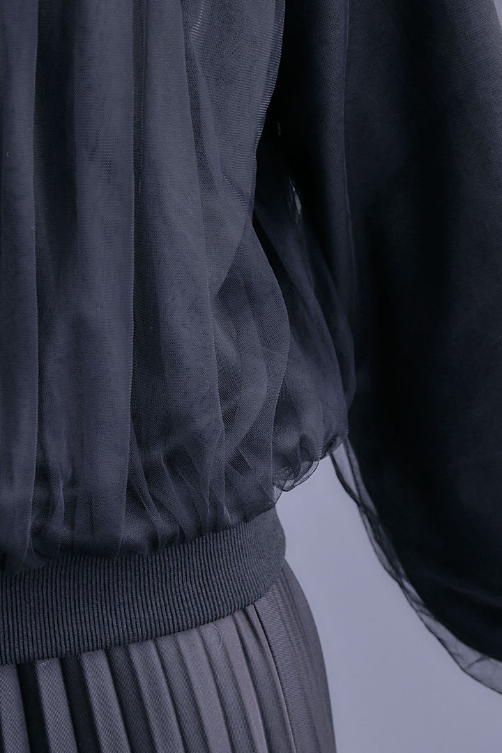 【予約】ノーカラーチュールレイヤードカーディガン