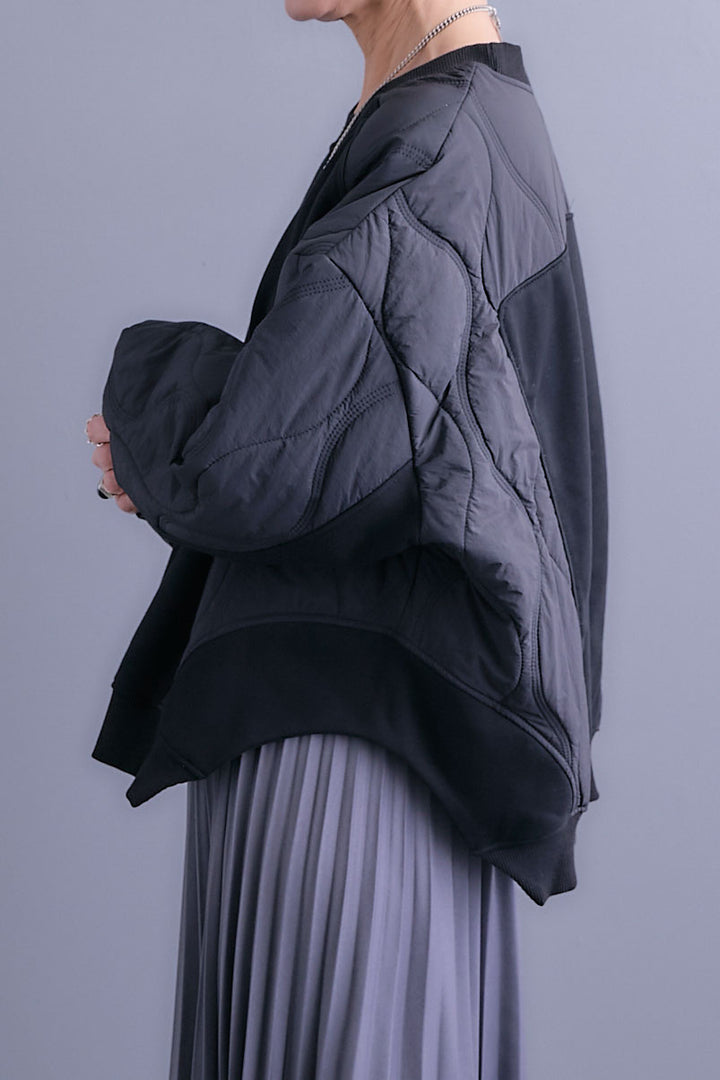 【SET】キルティングドッキングデザインプルオーバー+アシンメトリープリーツスカート(2set)