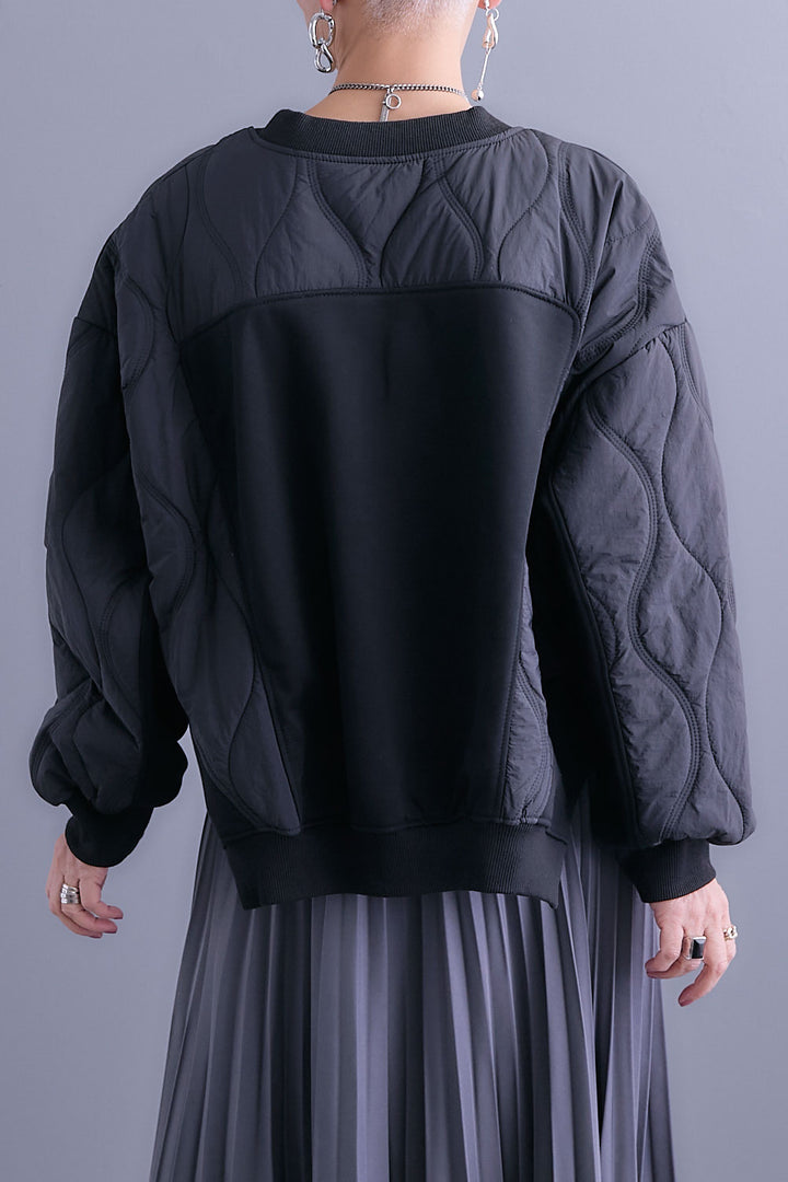 【SET】キルティングドッキングデザインプルオーバー+アシンメトリープリーツスカート(2set)