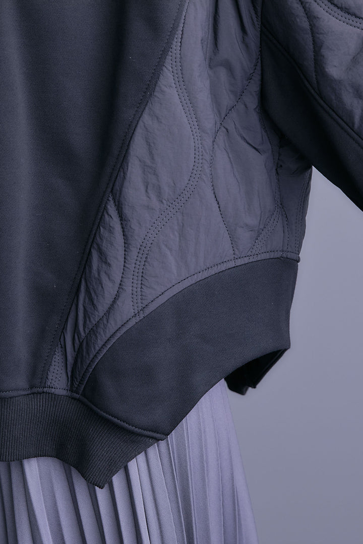 【SET】キルティングドッキングデザインプルオーバー+アシンメトリープリーツスカート(2set)