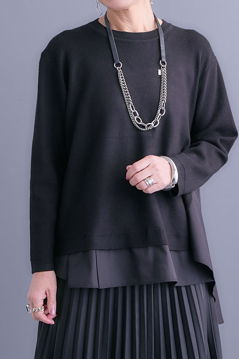 【SET】アシンメトリードレープレイヤードニット+ツートーンアシメラップフレアスカート(2set)