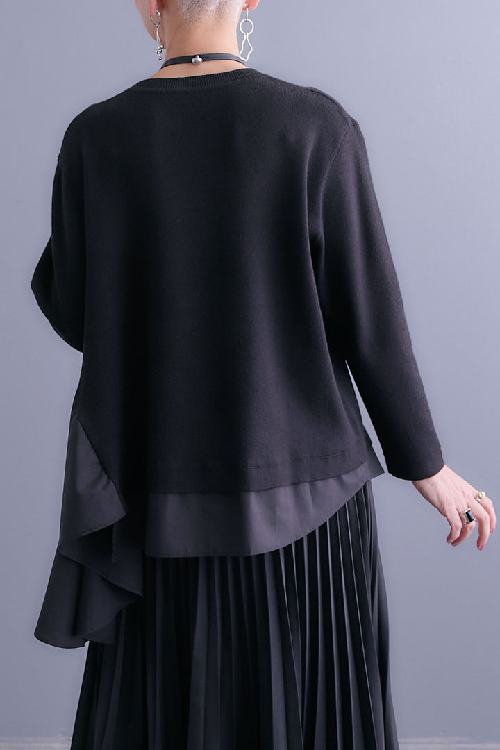 【SET】アシンメトリードレープレイヤードニット+アシンメトリープリーツスカート(2set)