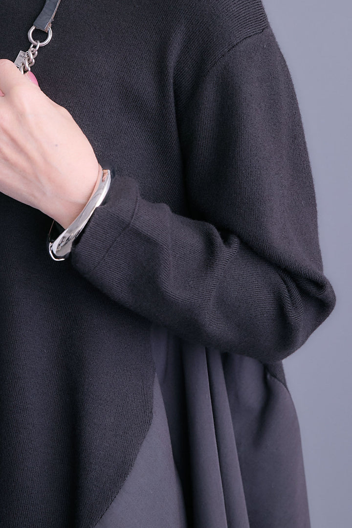 【SET】アシンメトリードレープレイヤードニット+アシンメトリープリーツスカート(2set)