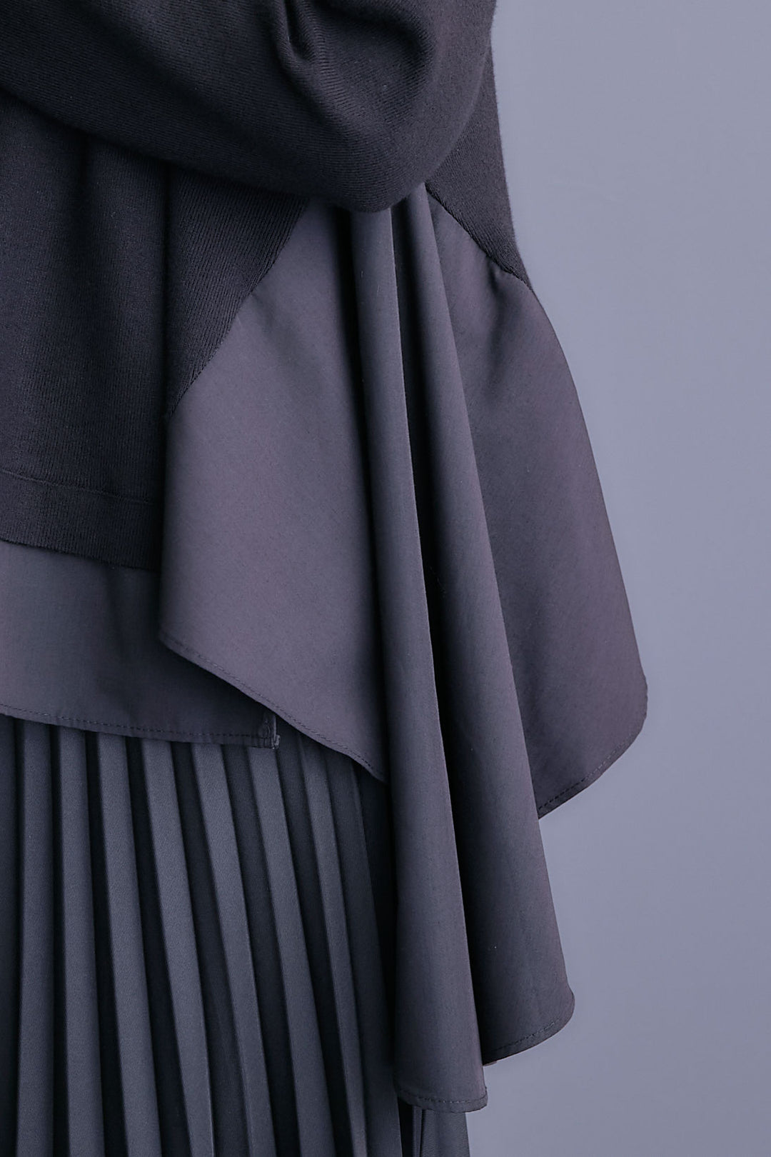 【SET】アシンメトリードレープレイヤードニット+ツートーンアシメラップフレアスカート(2set)