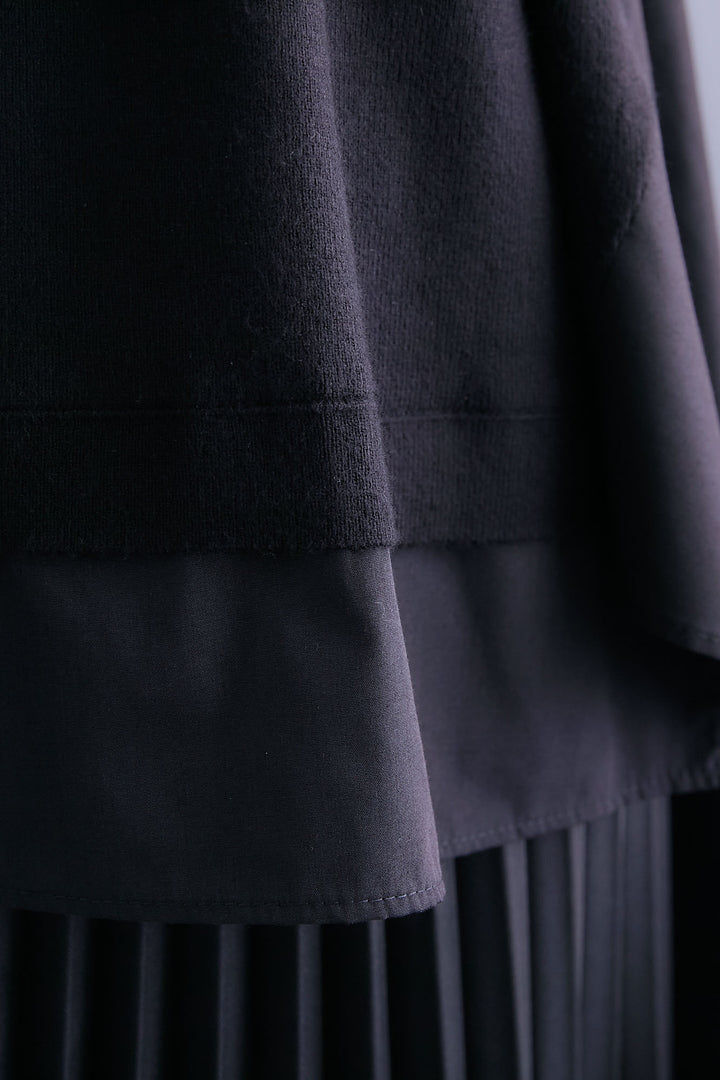 【SET】アシンメトリードレープレイヤードニット+アシンメトリープリーツスカート(2set)