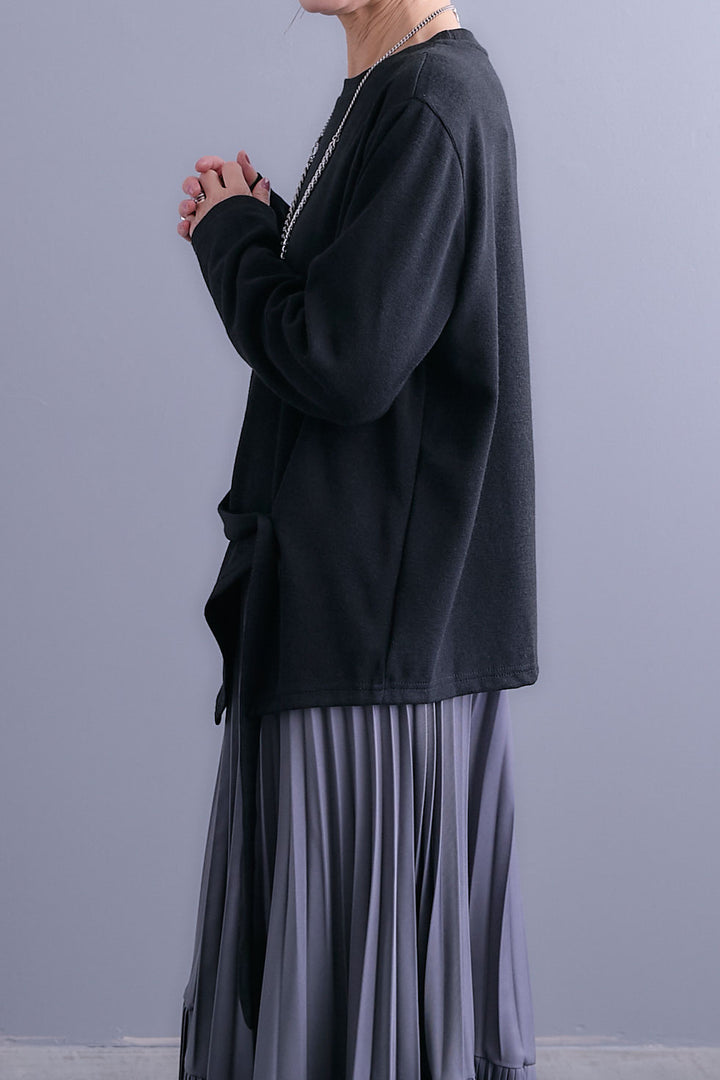 【SET】ウエストベルトアシンメトリーニットトップス+アシンメトリープリーツスカート(2set)