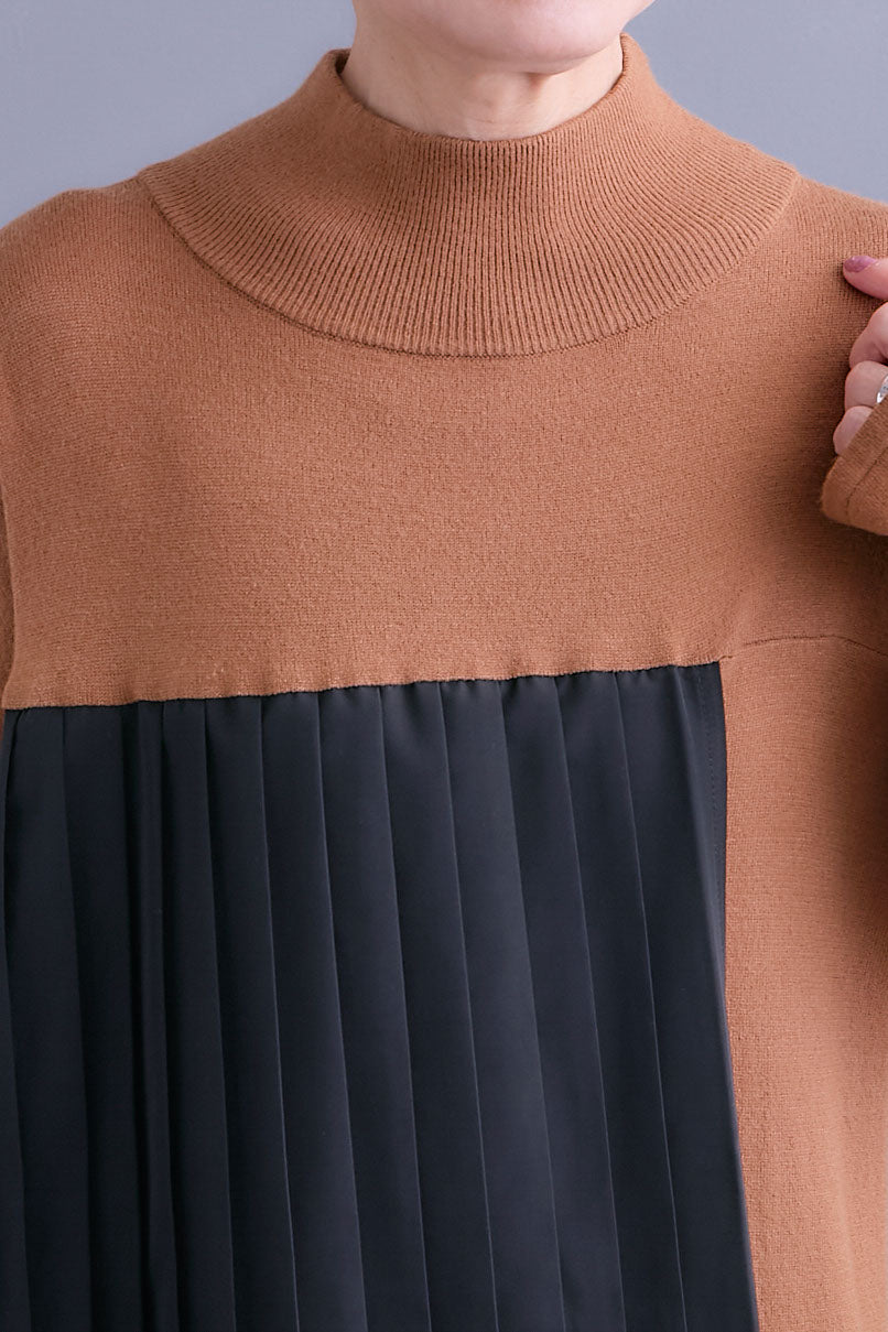 【予約】メタリックプリーツドッキングニットワンピース