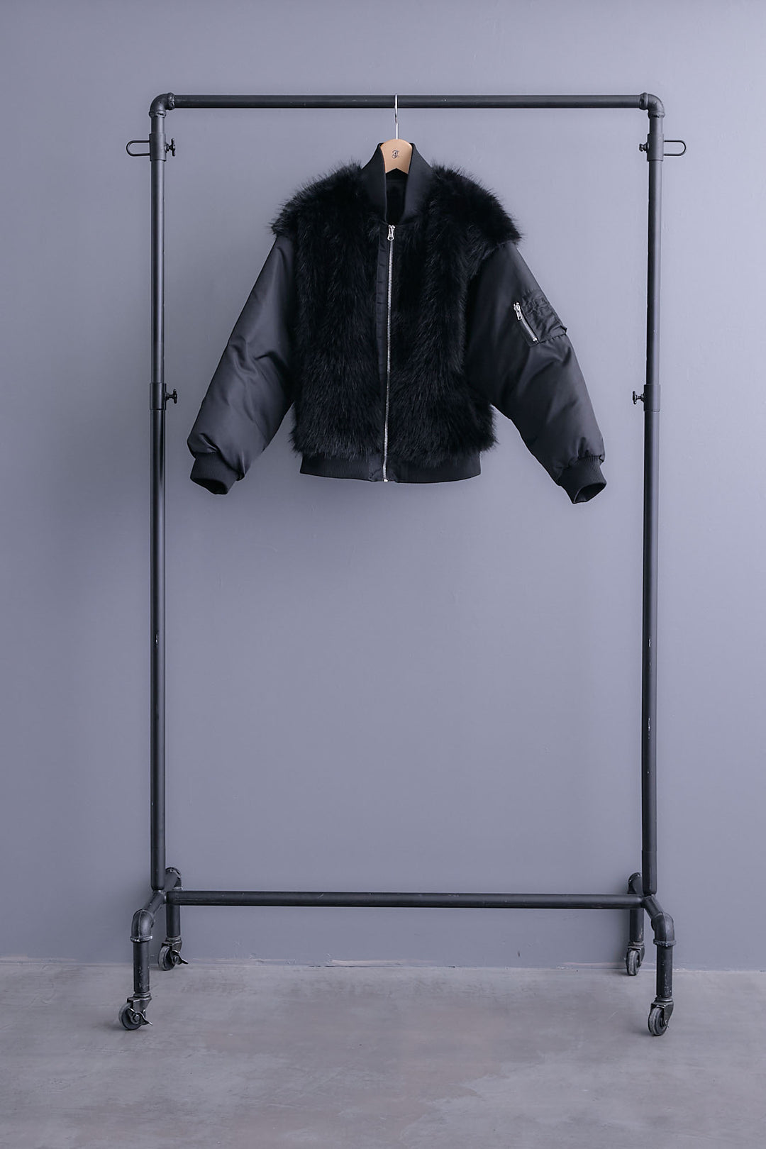 【SET】ファーシャギーMA-1ブルゾン+ルーズロングプリーツスカート(2set)