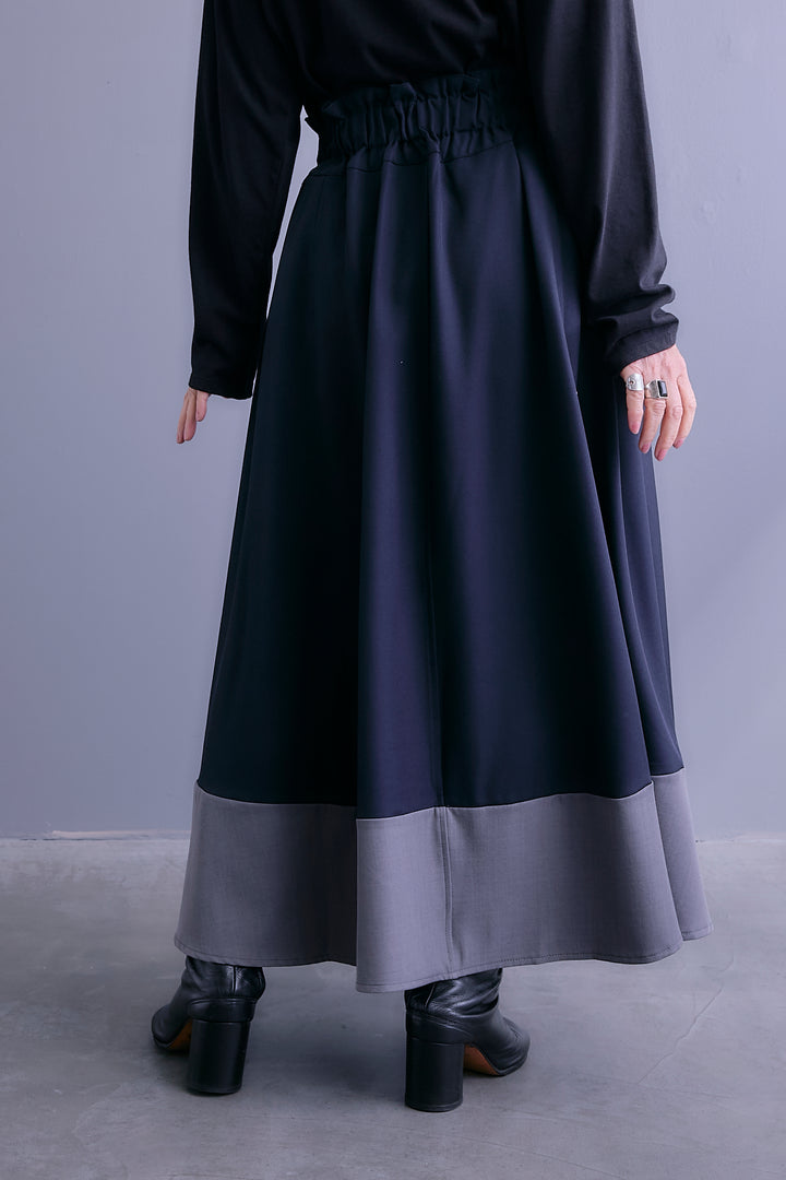 【SET】アシンメトリードレープレイヤードニット+ツートーンアシメラップフレアスカート(2set)