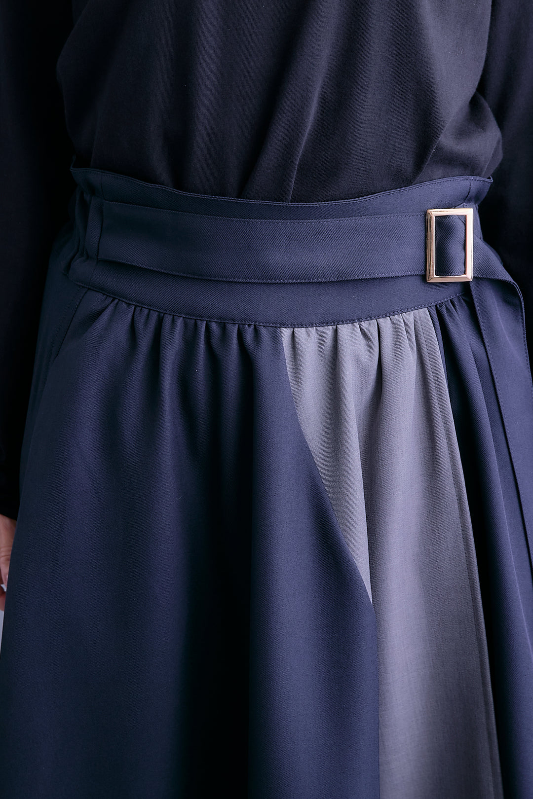 【SET】アシンメトリードレープレイヤードニット+ツートーンアシメラップフレアスカート(2set)