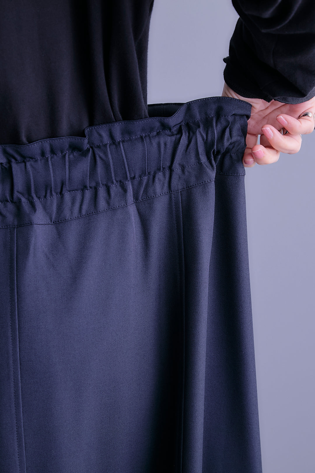 【SET】アシンメトリードレープレイヤードニット+ツートーンアシメラップフレアスカート(2set)