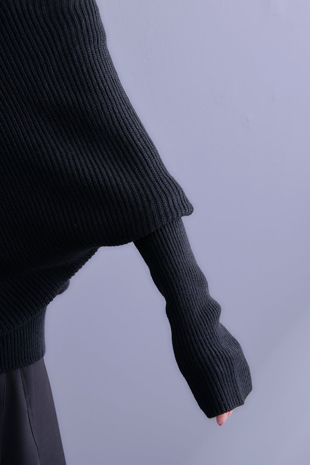 【SET】アシンメトリーボートネックドルマンニット+ルーズロングプリーツスカート(2set)