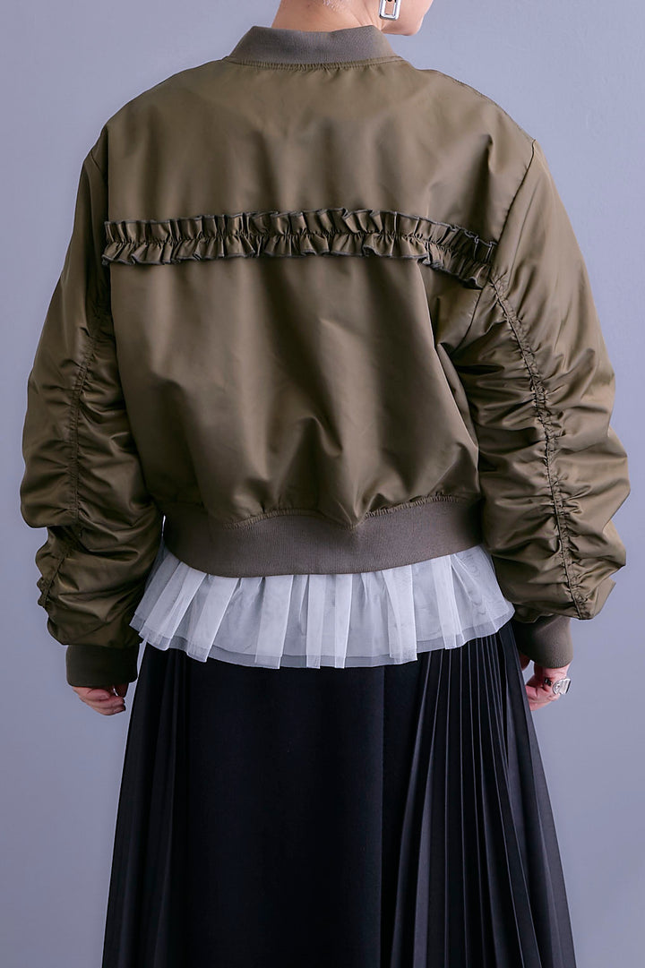 【SET】チュールドッキングナイロンオックスMA-1ジャケット【2WAY】+ZIPポケットサイドプリーツニットワンピース(2set)