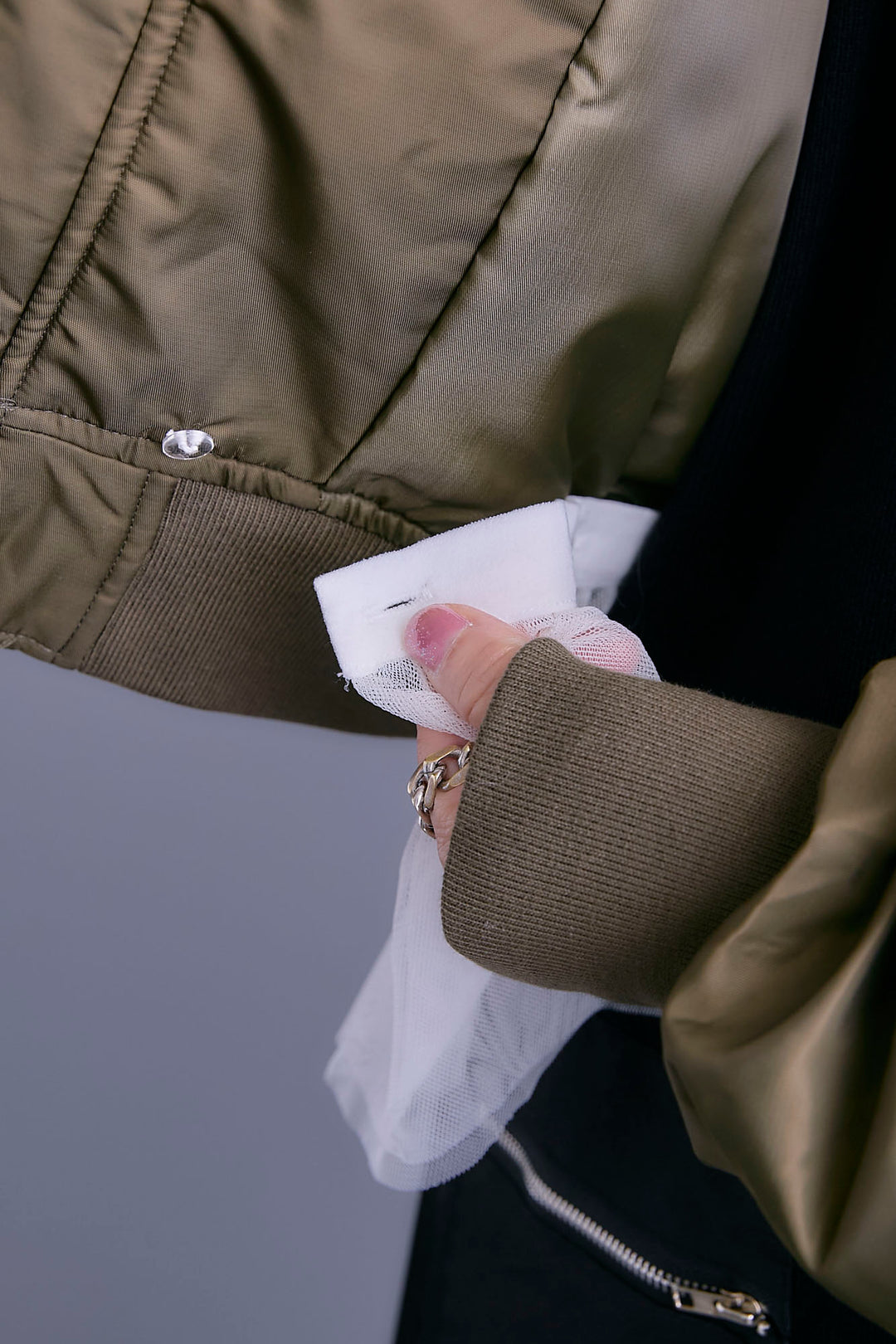 【SET】チュールドッキングナイロンオックスMA-1ジャケット【2WAY】+ZIPポケットサイドプリーツニットワンピース(2set)