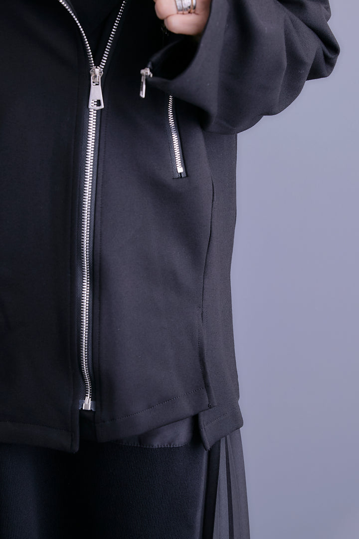 【SET】ライダースデザインジャケット+ZIPポケットサイドプリーツニットワンピース(2set)