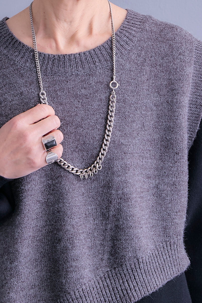 【SET】ケープライクアシンメトリーニットベスト+ZIPポケットサイドプリーツニットワンピース(2set)