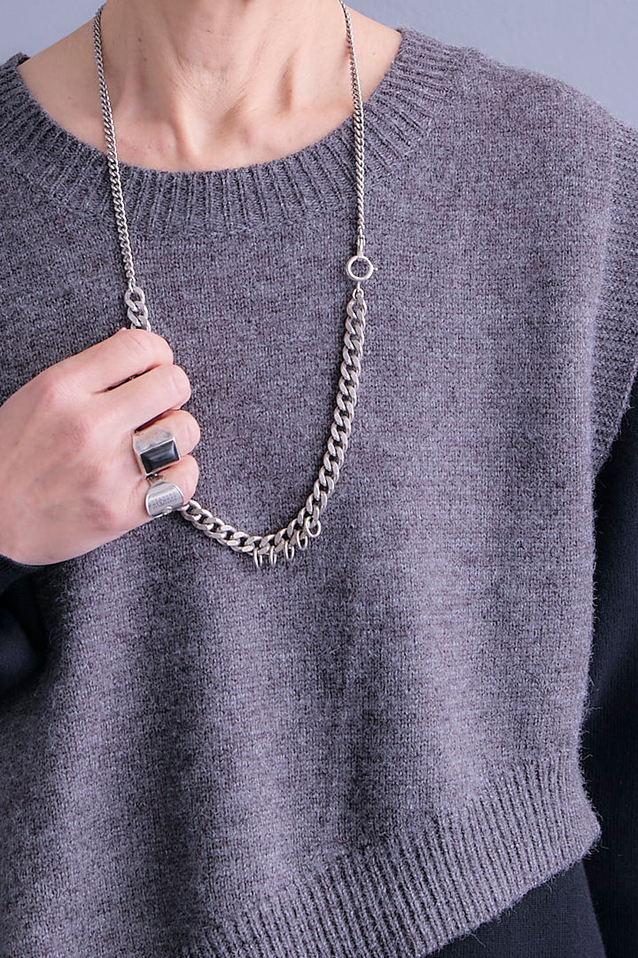 【SET】ケープライクアシンメトリーニットベスト+ZIPポケットサイドプリーツニットワンピース(2set)