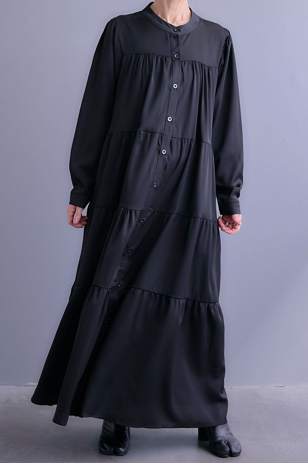 【予約】マットサテンティアードシャツワンピース