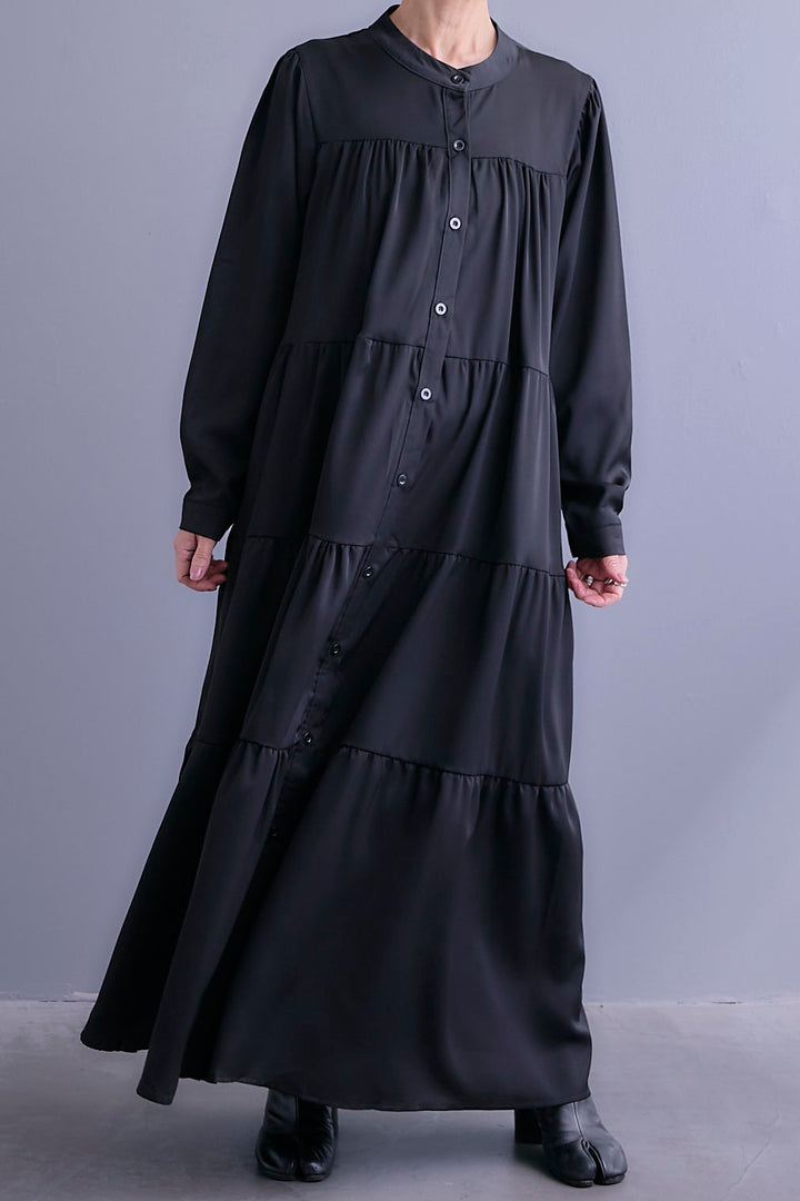【予約】マットサテンティアードシャツワンピース