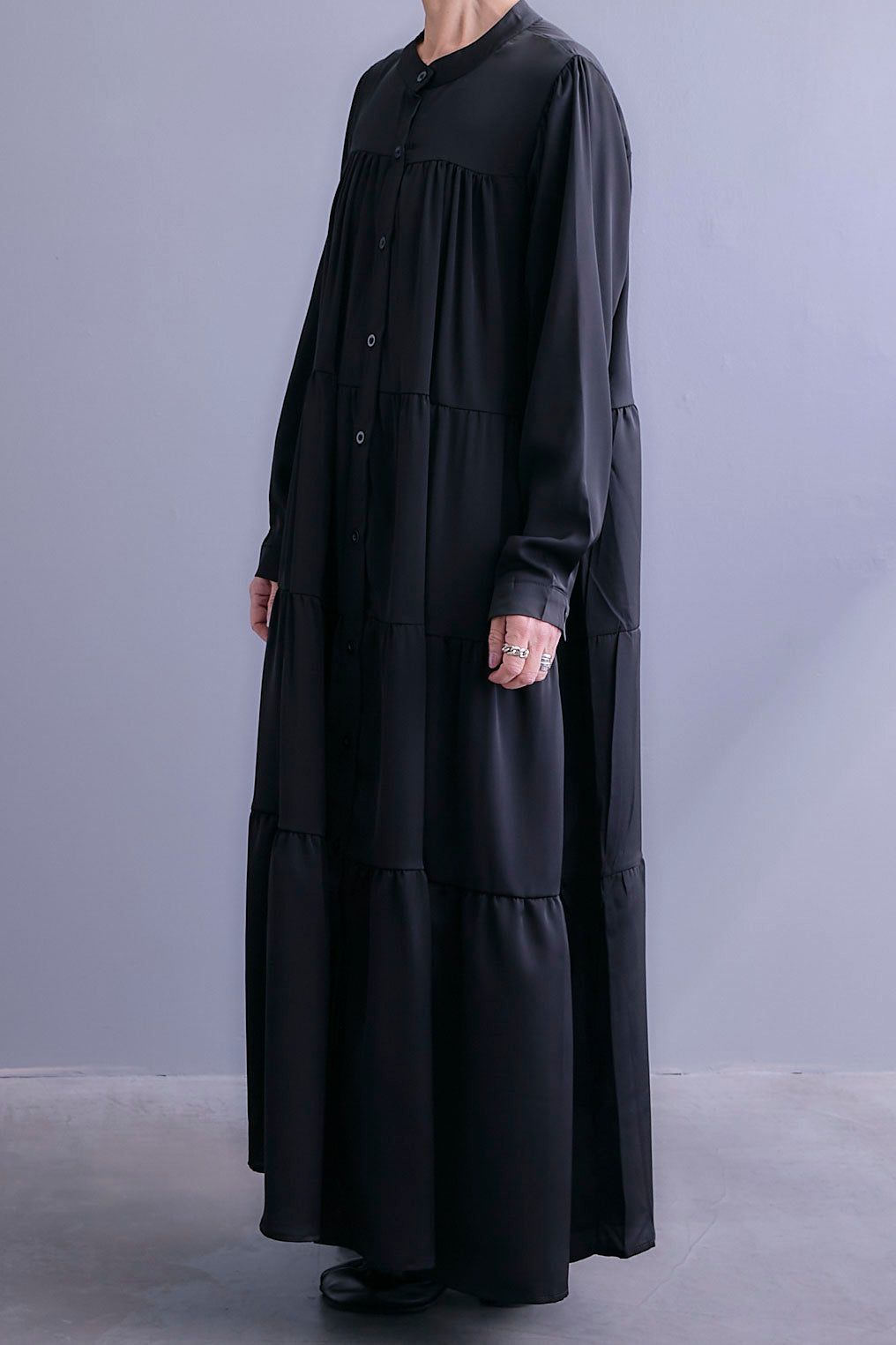 【予約】マットサテンティアードシャツワンピース