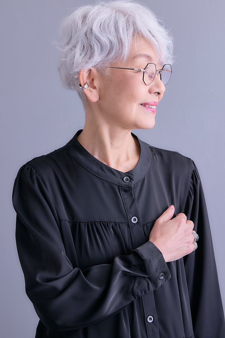 【予約】マットサテンティアードシャツワンピース