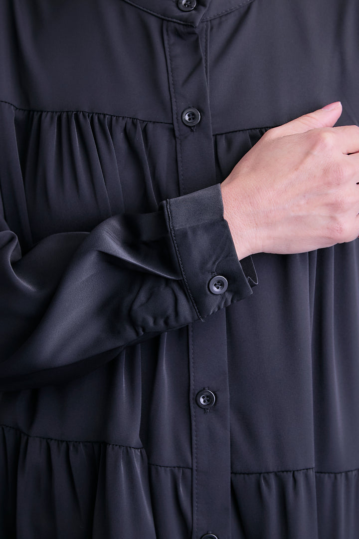 【予約】マットサテンティアードシャツワンピース