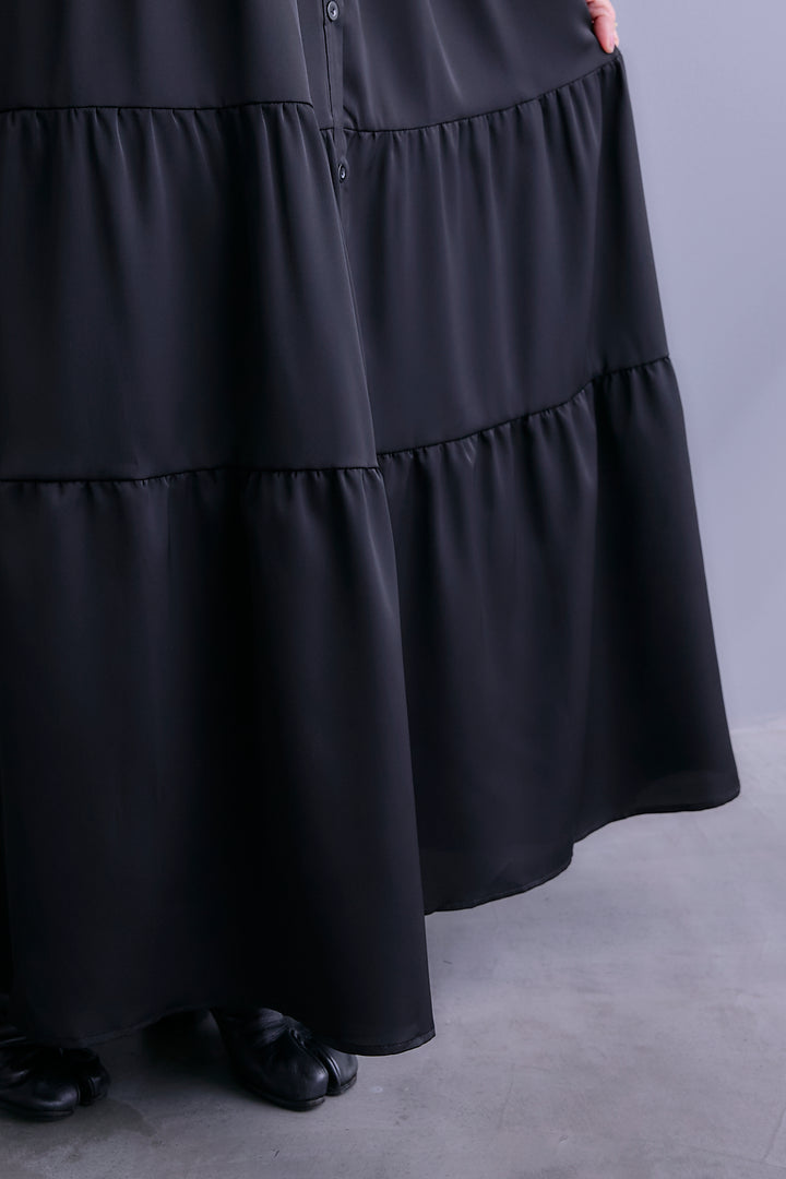 【予約】マットサテンティアードシャツワンピース