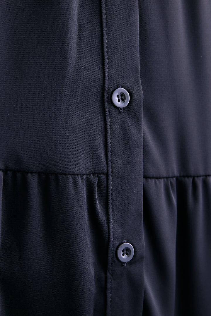 【予約】マットサテンティアードシャツワンピース